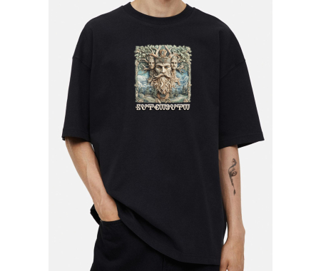 koszulka Synchro Heavy Oversize - ART GOTARD STUDIO " ŚWIĘTOWID " , Światowid Bóg Wojny i urodzaju T-shirt jakości premium SUB975